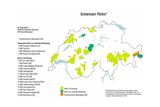 Karte Schweizer Pärke